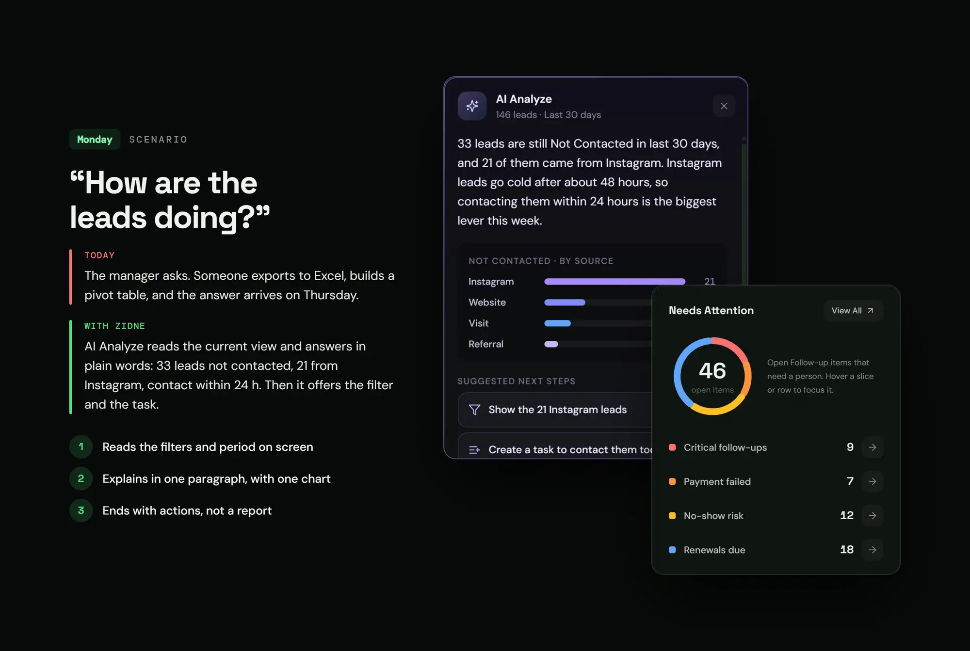 Zidne CRM, slide 14: "How are the leads doing?"