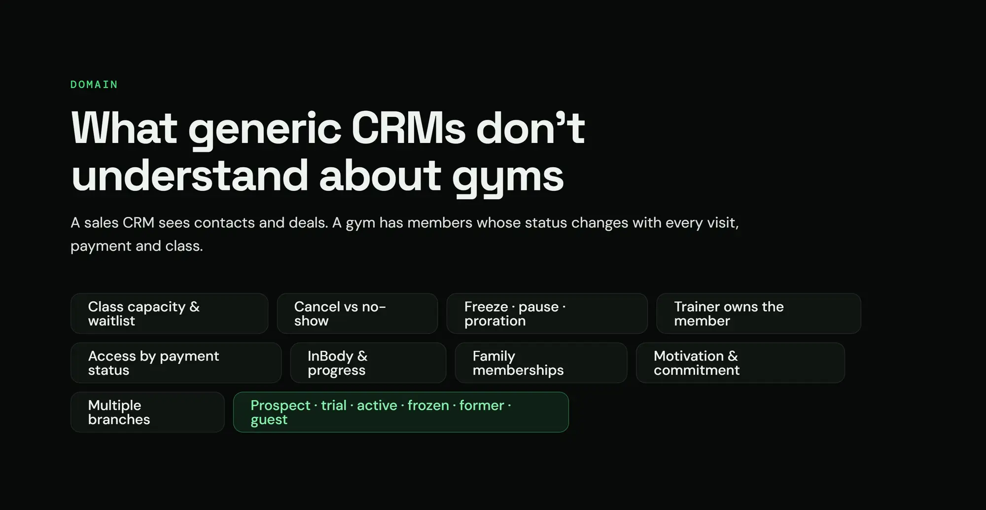 Zidne CRM, slide 17: What generic CRMs don't understand about gyms