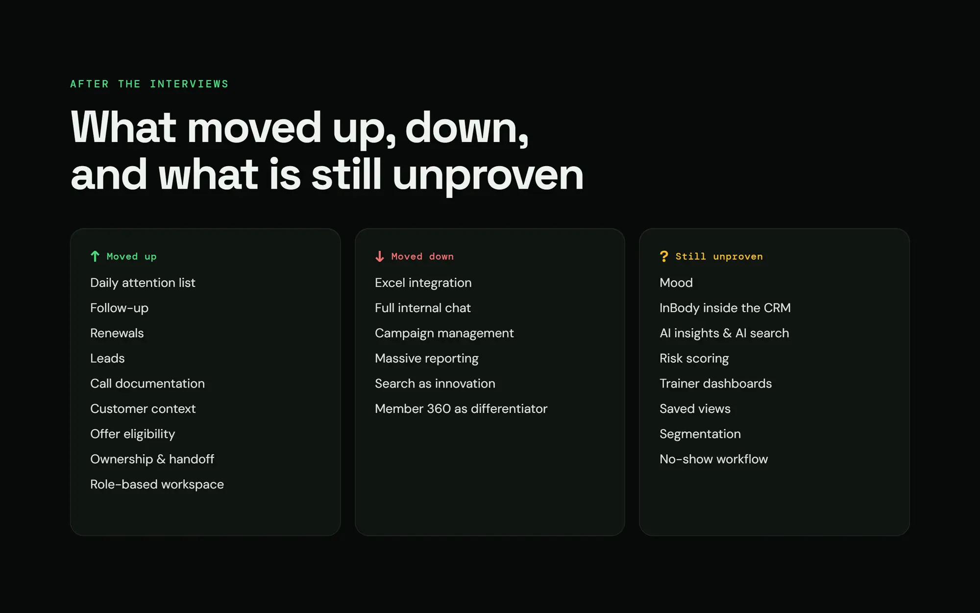 Zidne CRM, slide 29: What moved up, down, and what is still unproven