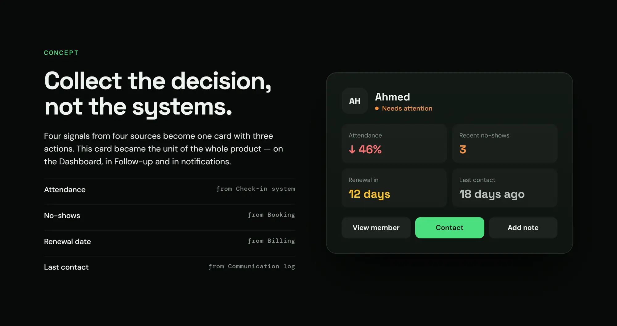 Zidne CRM, slide 32: Collect the decision, not the systems