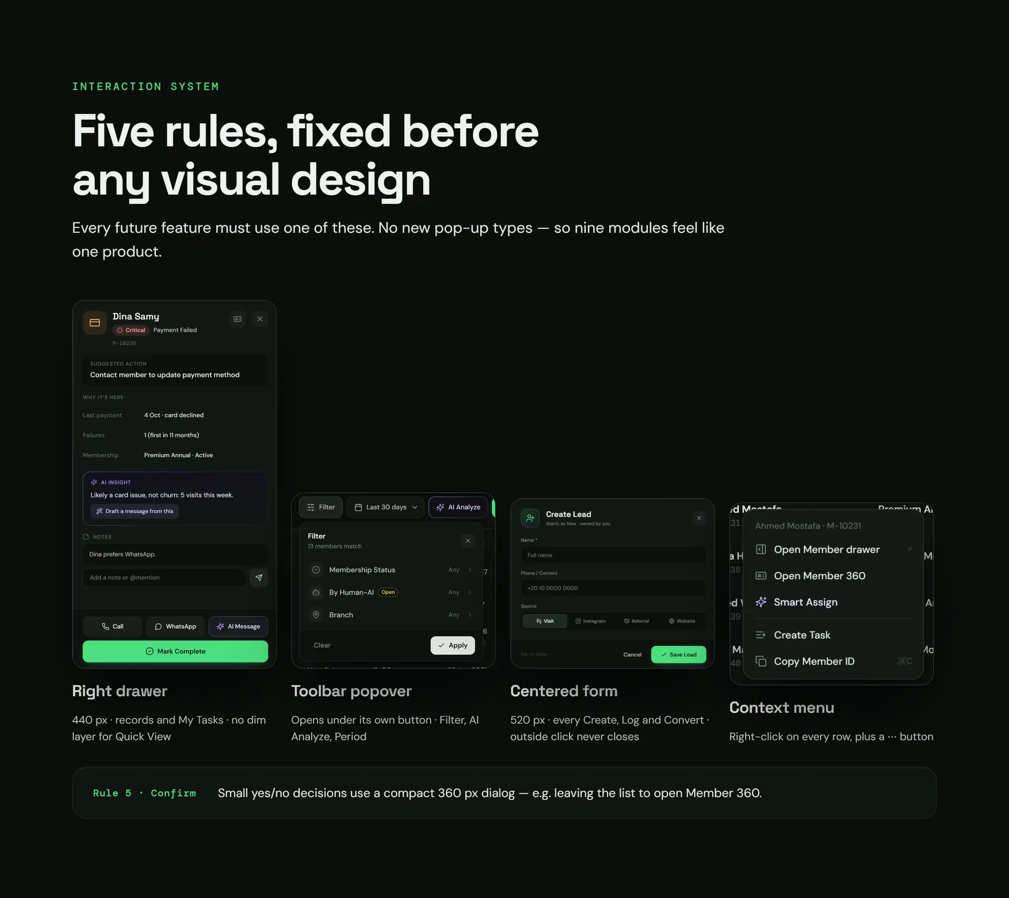 Zidne CRM, slide 40: Five rules, fixed before any visual design