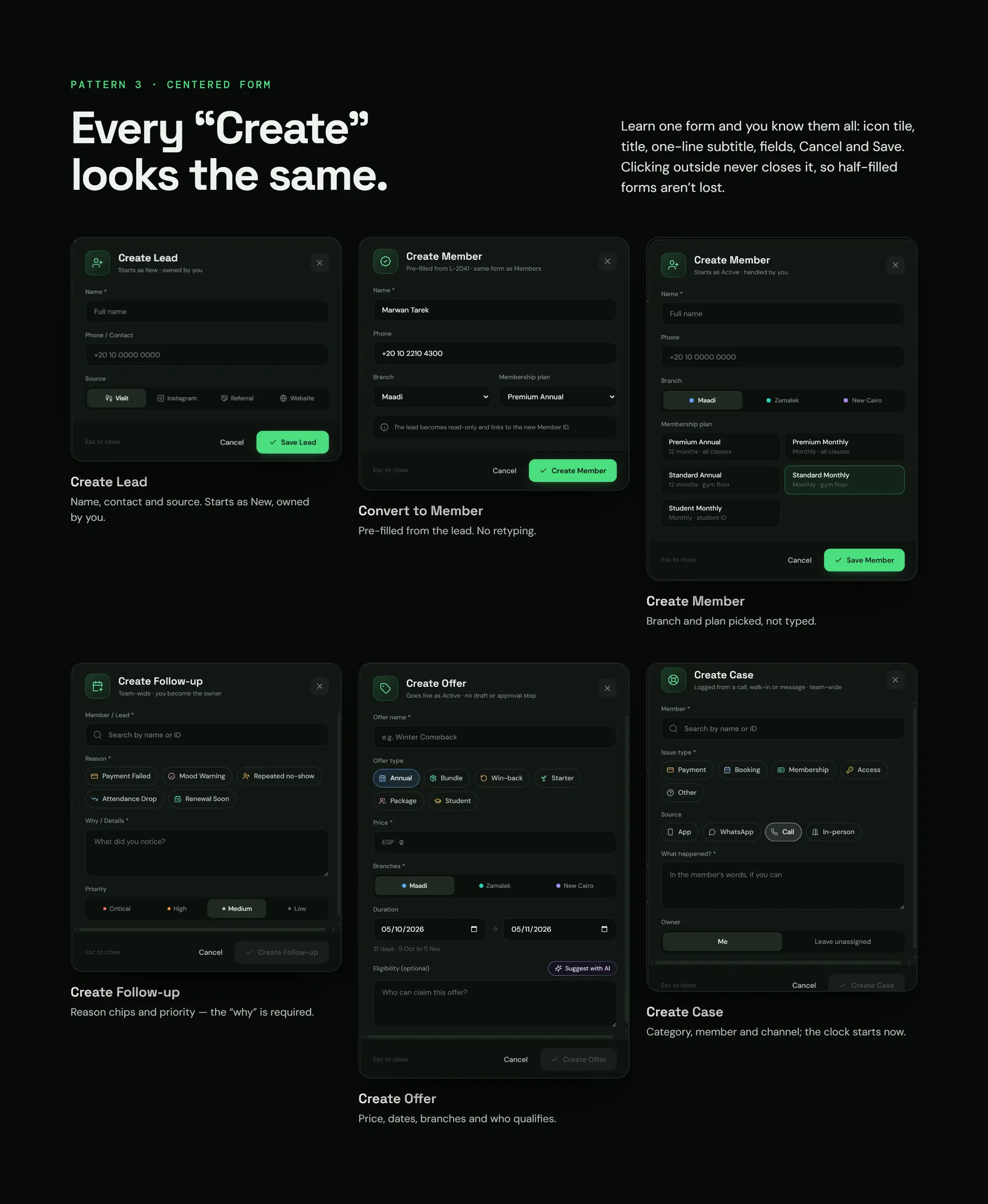 Zidne CRM, slide 41: Every "Create" looks the same